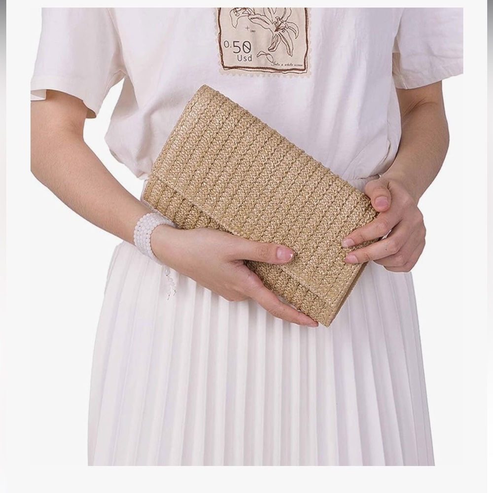 🆕 Straw Clutch Bags for Women Straw Beach Crossbody Purse Woven Envelope Wallet - Picture 4 of 7